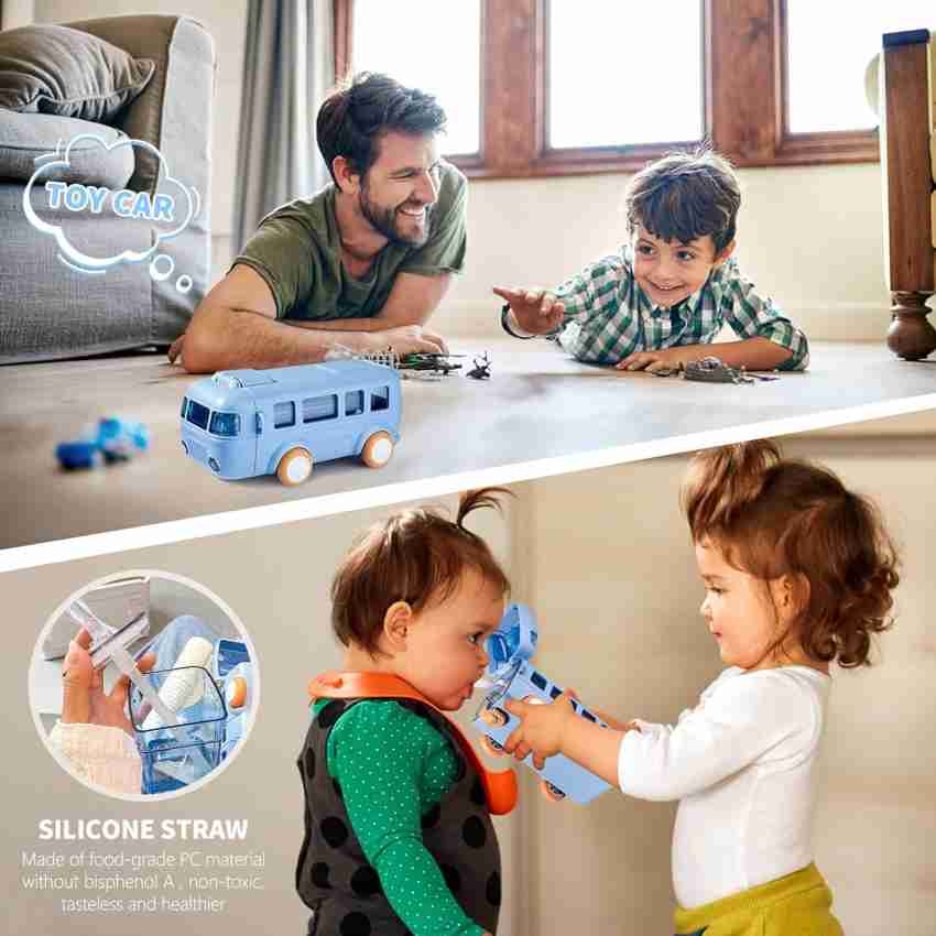 Kids Bus Shaped Water Bottle Toy with Straw(500ml)