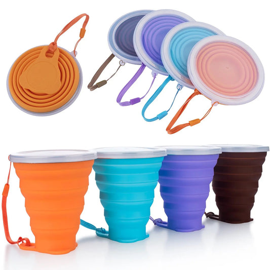 Silcone Foldable Travel Cup Glass with Lid